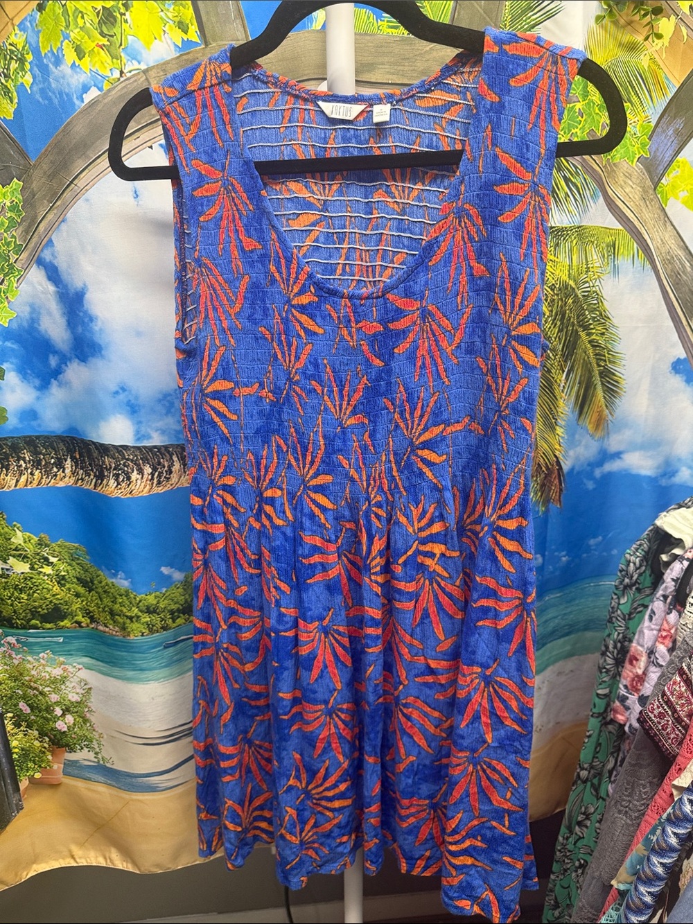 Kaktus Blue Dress with Orange Tropical Print